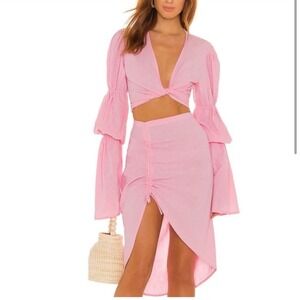 Bananhot Pink Lala Cotton Crop Top and Ruched Slit Skirt Set Size Small‎ NWT